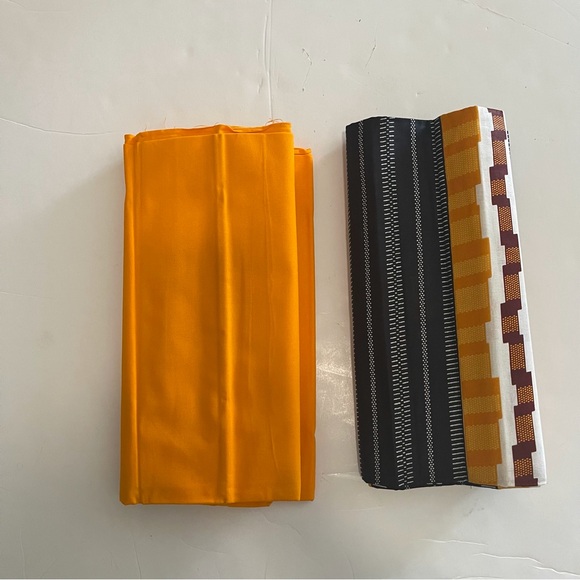 Orange Multicolor Striped Print and Solid Orange Cotton Fabric Bundle - Picture 1 of 3